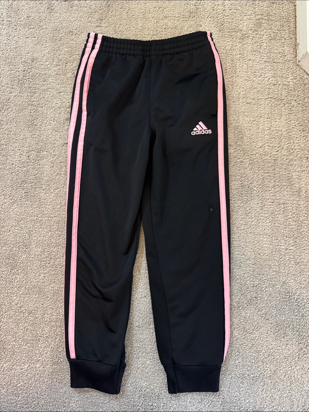 adidas Girls Black Joggers with Pink Side Stripes - Kids 5T
